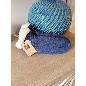 Muk Luks Cabin Socks Women Blue L/XL 8.5-11 Shea Butter Infused Cable Knit NEW